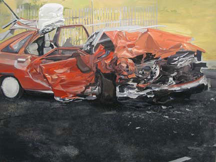 432x325 Red Car Crashe.d - Car Crash Painting