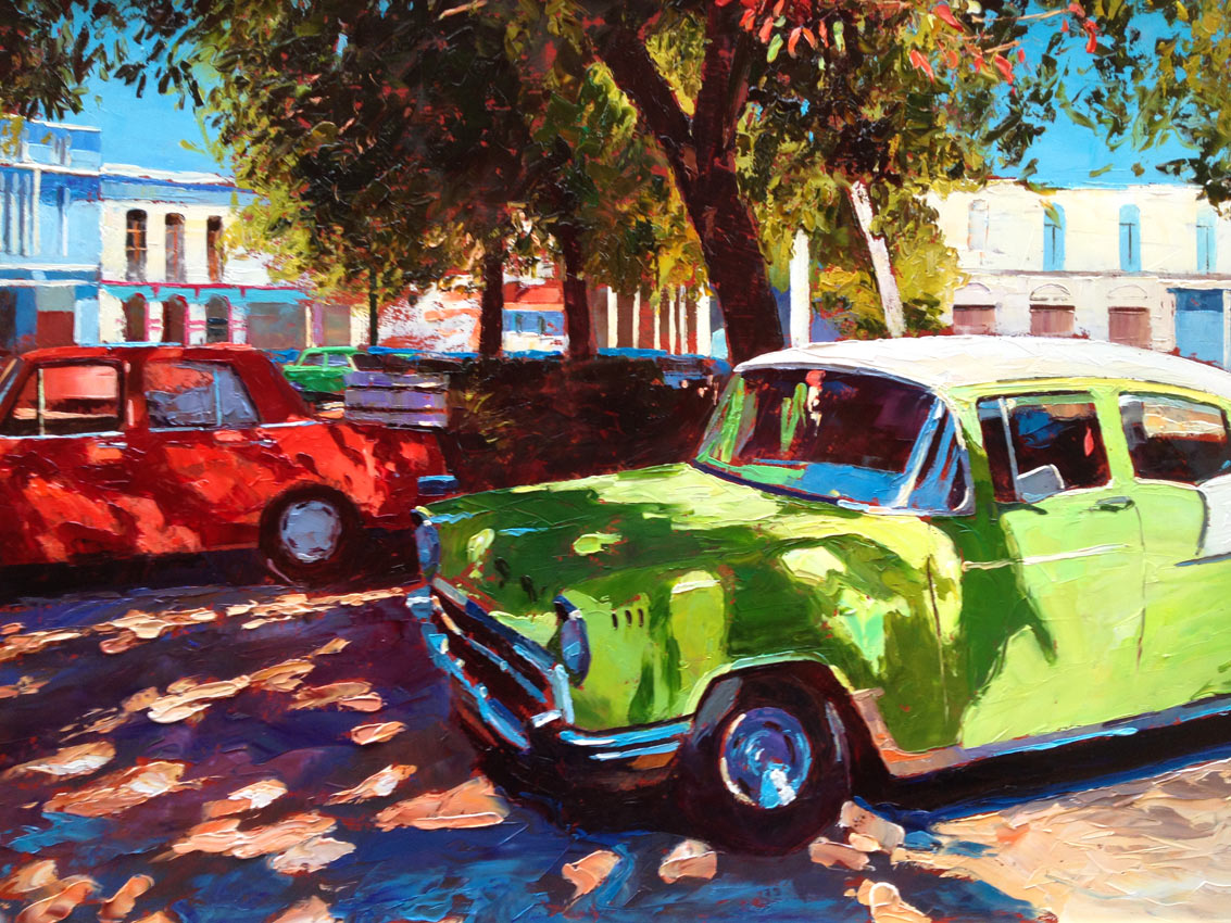 old car oil painting