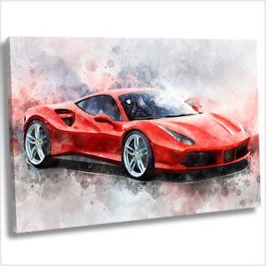 300x300 Ferrari 488 Canvas Print Framed Abstract Watercolour Car Painting - Car Painting Canvas