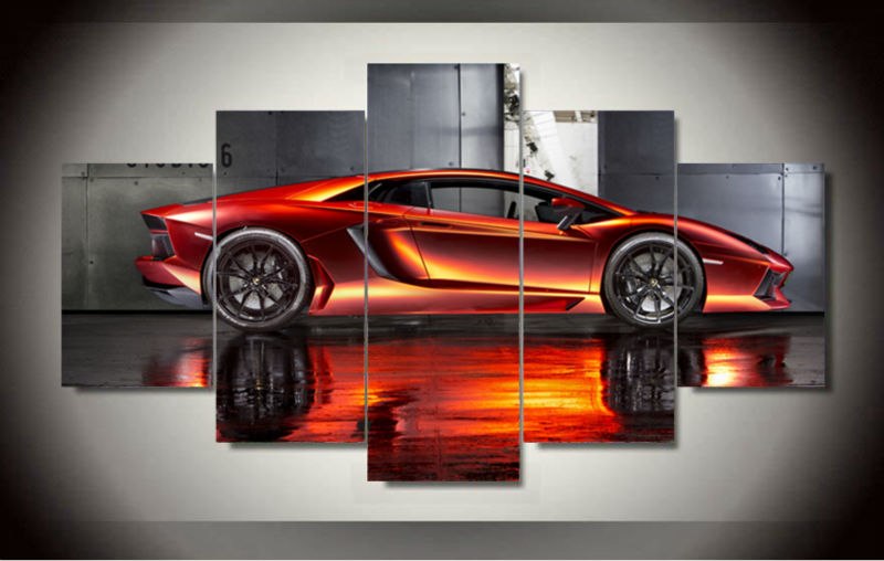 800x508 Hot Sell 5 Panel Red Sports Car Large Hd Decorative Art Print - Car Painting Canvas