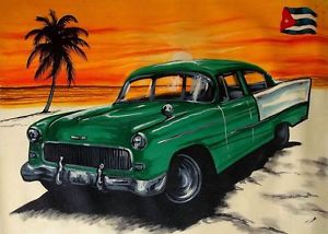 300x214 Original Art Old Car Painting Canvas Santiago Cuba Artist Enrique - Car Painting Canvas