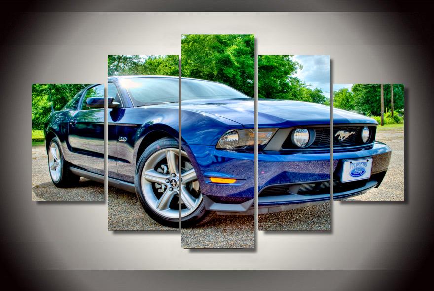 880x591 5 Pieced Mustang Cars Prints Canvas Wall Art Paintings - Car Painting Canvas