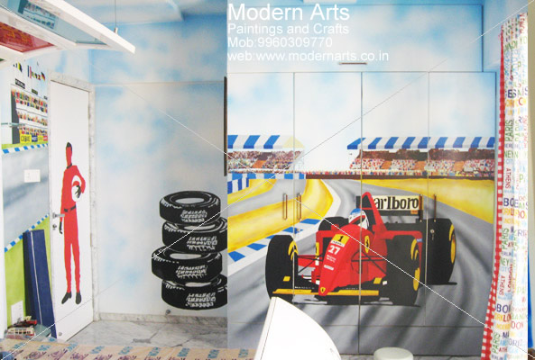 593x400 Modern Arts Paintings Amp Crafts Specialize In Kids Room Wall - Car Painting For Toddlers