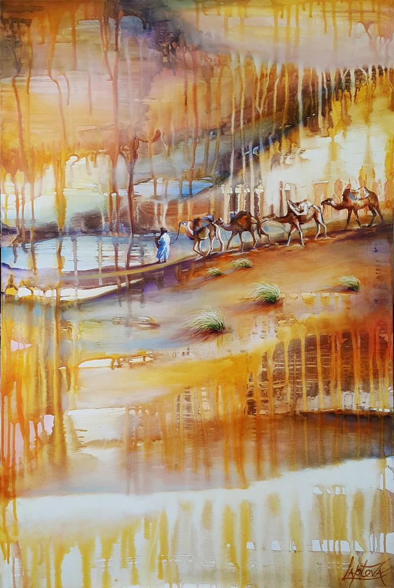 770x1150 Saatchi Art Painting Melody Of Sand Dunes African Landscape - Caravan Painting