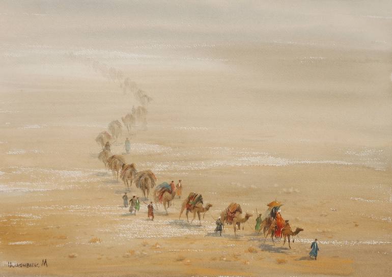 770x544 Saatchi Art Caravan In Desert Drawing By Ulughbek Mukhamedov - Caravan Painting