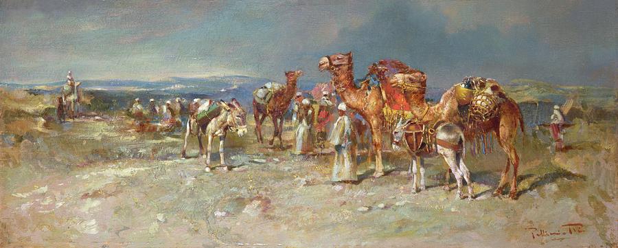 900x361 The Arab Caravan Painting By Italian School - Caravan Painting