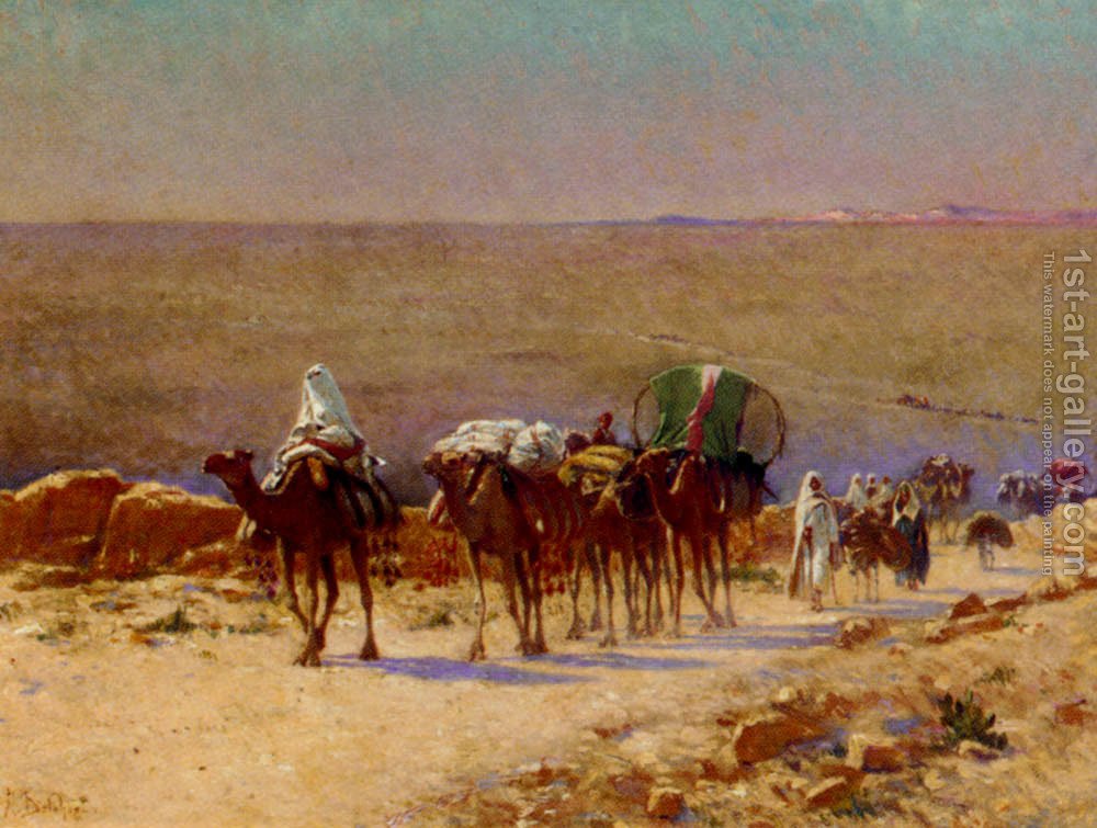 1000x755 The Caravan In The Desert Alexis Auguste Delahogue Reproduction - Caravan Painting