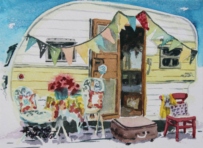 650x474 Oasis Camper Caravan Painting Artwork By Simone Ritter Art - Caravan Painting