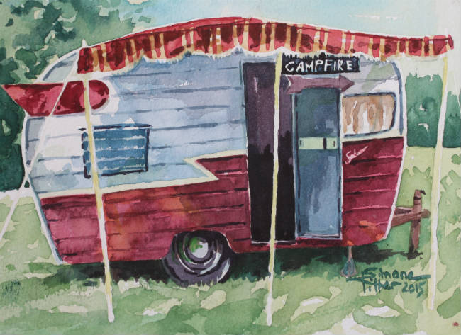 650x473 Shasta Camper Caravan Painting Artwork By Simone Ritter Art - Caravan Painting