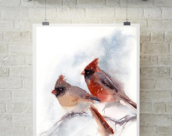 340x270 Cardinal Painting Etsy - Cardinal Bird In Snow Painting
