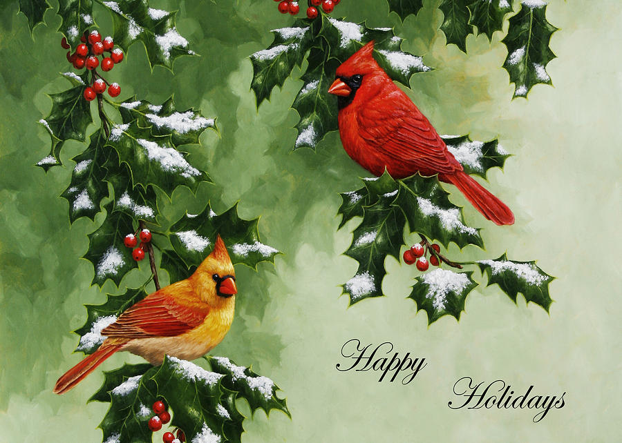 900x642 Cardinals Holiday Card - Cardinal Bird In Snow Painting