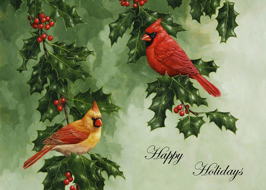 900x642 Cardinals Holiday Card - Cardinal Bird In Snow Painting