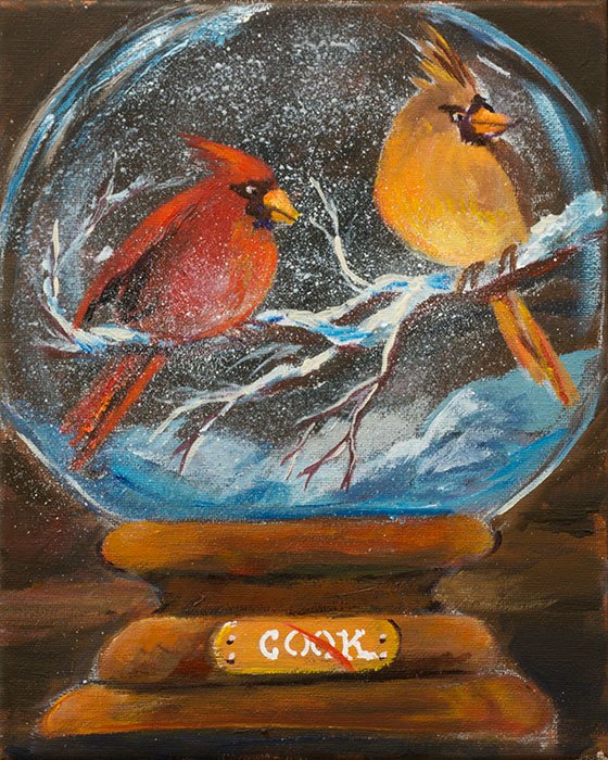 560x700 How To Get Rid Of Artist Block By Painting A Snow Globe - Cardinal Bird In Snow Painting