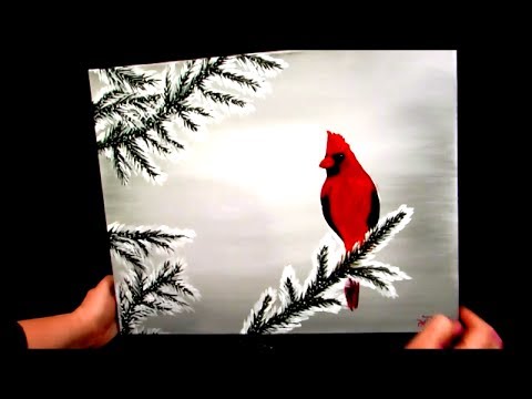 480x360 How To Paint A Cardinal In The Snow (Winter Scene) - Cardinal Bird In Snow Painting