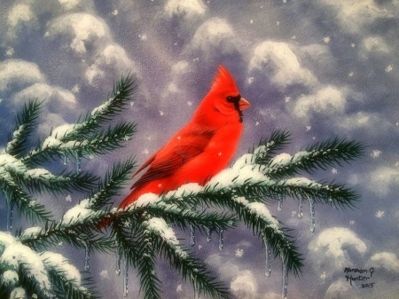 450x337 Red Cardinal - Cardinal Bird In Snow Painting
