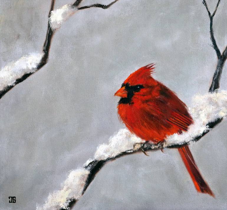 770x713 Saatchi Art Cardinal In Snow Painting By Jeffrey Dale Starr - Cardinal Bird In Snow Painting