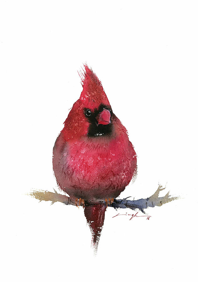 632x900 Watercolor Cardinal Snow Bird Painting By Nitin Singh - Cardinal Bird In Snow Painting