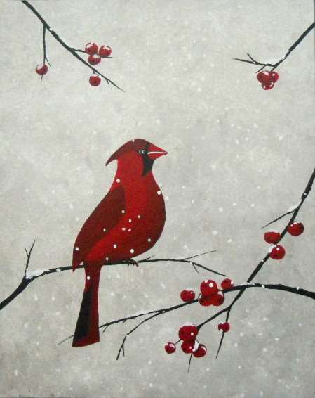 449x566 Cardinal Snow - Cardinal Bird In Snow Painting