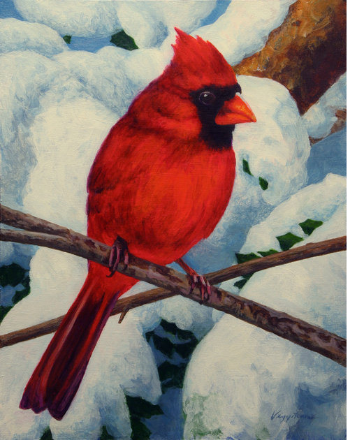 521x630 Winter's Blossom Painting - Cardinal Bird Painting