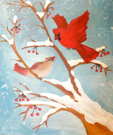 397x475 Cardinal In Snow - Cardinal In Snow Painting