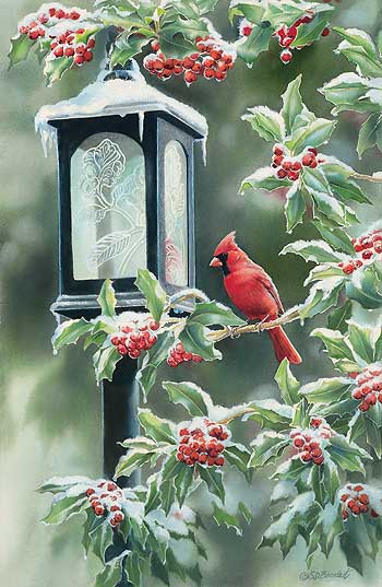 350x537 First Snow Cardinals Original Acrylic Painting Wild Wings - Cardinal In Snow Painting