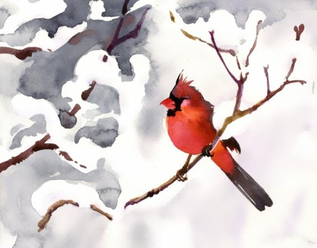 650x509 Painting Workshop Cardinal In The Snow - Cardinal In Snow Painting