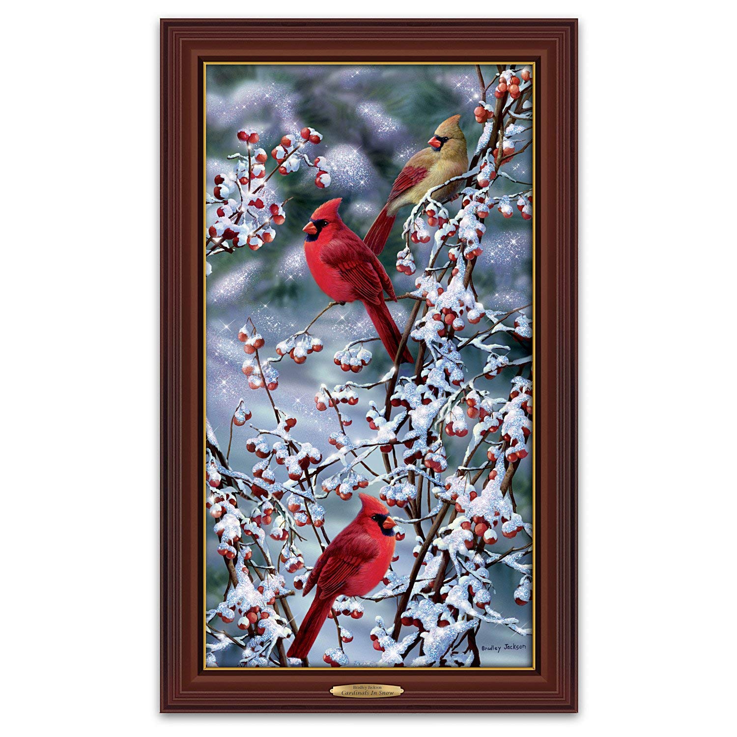 1500x1500 Bradley Jackson Cardinals In Snow Lights Up Canvas - Cardinal In Snow Painting
