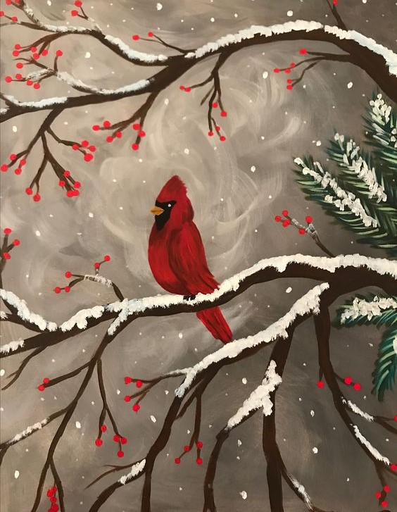 564x727 Cardinal On A Snowy Winters Day Uncorked Art - Cardinal In Snow Painting