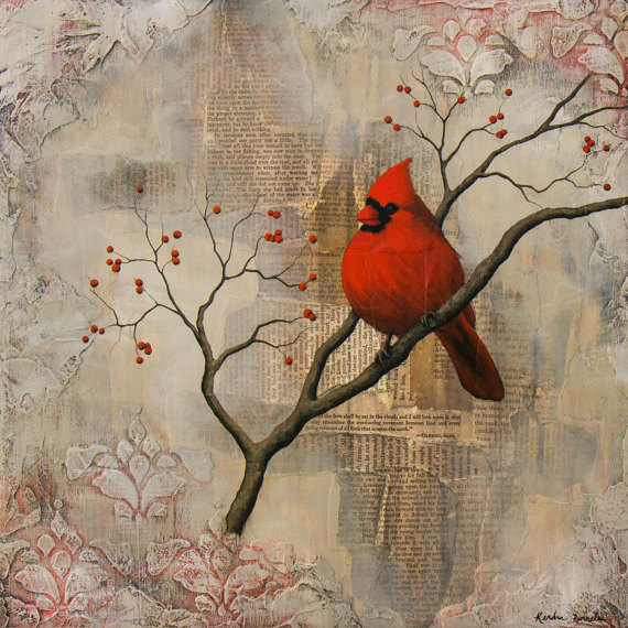 570x570 Cardinal Print Cardinal Painting Titled A Single Cardinal - Cardinal Painting