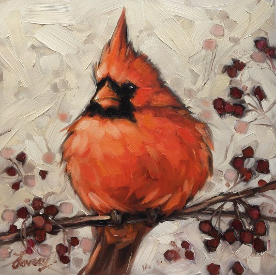 570x568 Cardinal Painting, 6x6 Original Oil Painting Of A Male Cardinal - Cardinal Painting