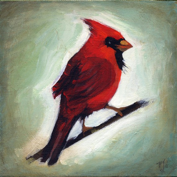 570x570 Little Cardinal. Original Custom Painting - Cardinal Painting