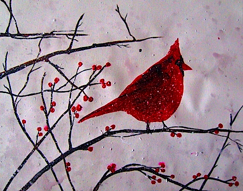497x390 Red Cardinal Painting, Original Bird Art - Cardinal Painting