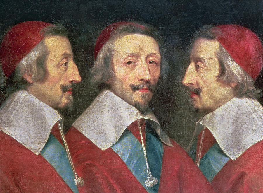 900x659 Triple Portrait Of The Head Of Richelieu Painting By Philippe De - Cardinal Richelieu Painting