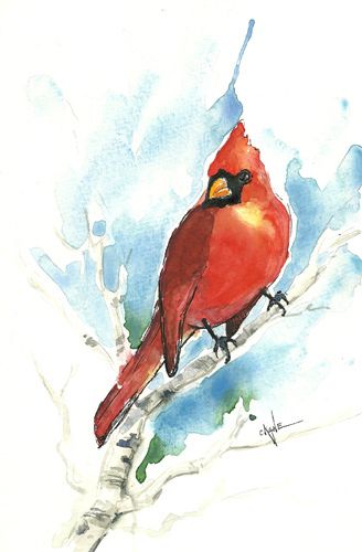328x500 Cardinal By Christine Novak Kane - Cardinal Watercolor Painting