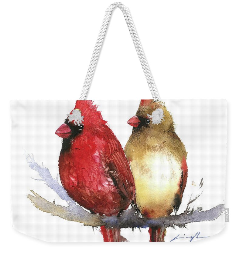 800x845 Couple Cardinal Watercolor Painting Weekender Tote Bag For Sale By - Cardinal Watercolor Painting