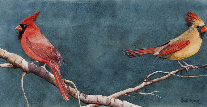 670x347 He Said, She Said Cardinal Watercolor Painting - Cardinal Watercolor Painting