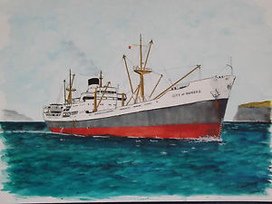 300x225 Original Watercolour Painting Of The Old Ellerman Cargo Ship City - Cargo Ship Painting