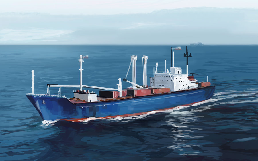 900x564 Ship Painting By Jonathanp45 - Cargo Ship Painting