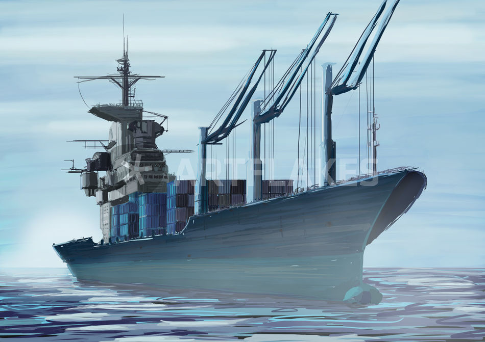 950x671 Cargo Ship Painting Art Prints And Posters By Joao Cesar De Lima - Cargo Ship Painting