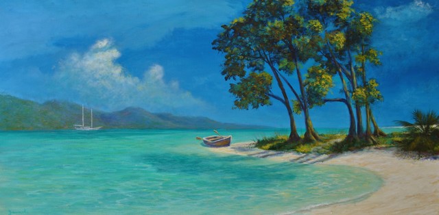 640x314 Original Tropical Caribbean Painting (Gone Ashore) - Caribbean Painting
