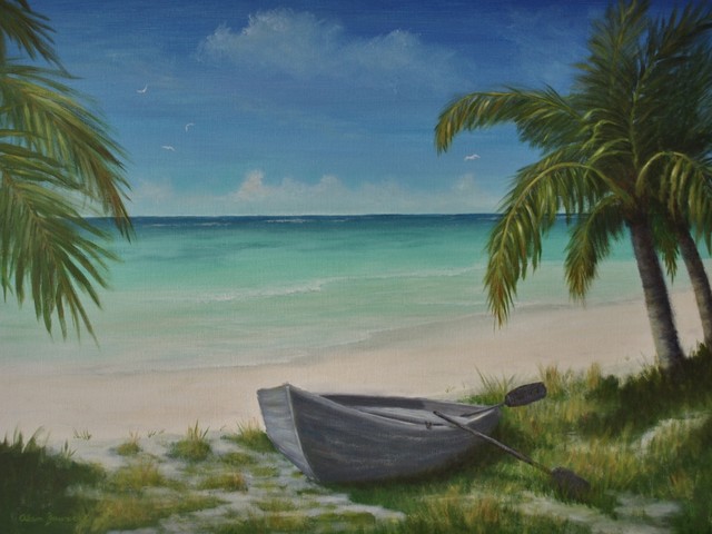 640x480 Original Tropical Caribbean Seascape Beach Painting - Caribbean Painting