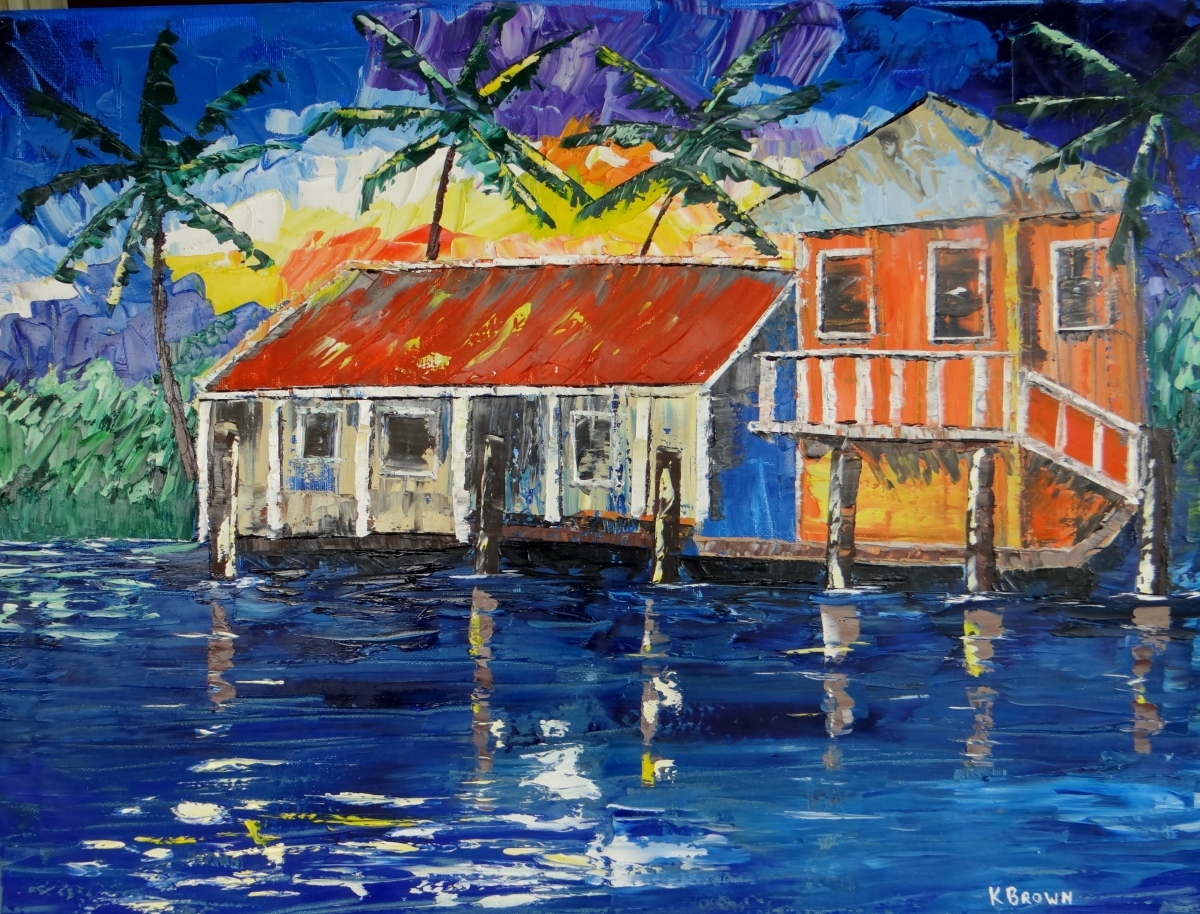1200x914 Seascape Oil Paintings Caribbean House By Kevin Brown - Caribbean Painting