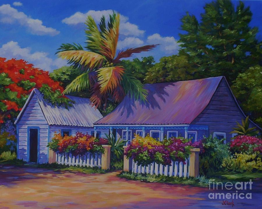 900x719 Caribbean Cottage Painting By John Clark - Caribbean Painting