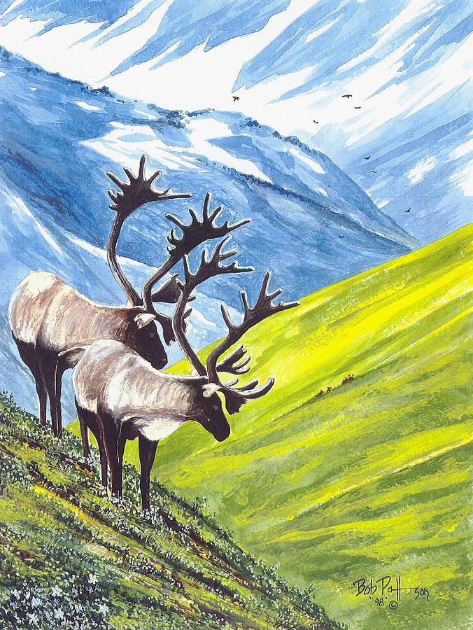 676x900 Hillside Caribou Painting By Bob Patterson - Caribou Painting