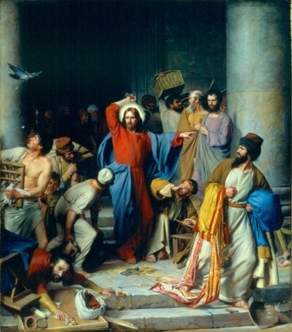 421x479 Jesus Casting Out The Money Changers - Carl Bloch Painting