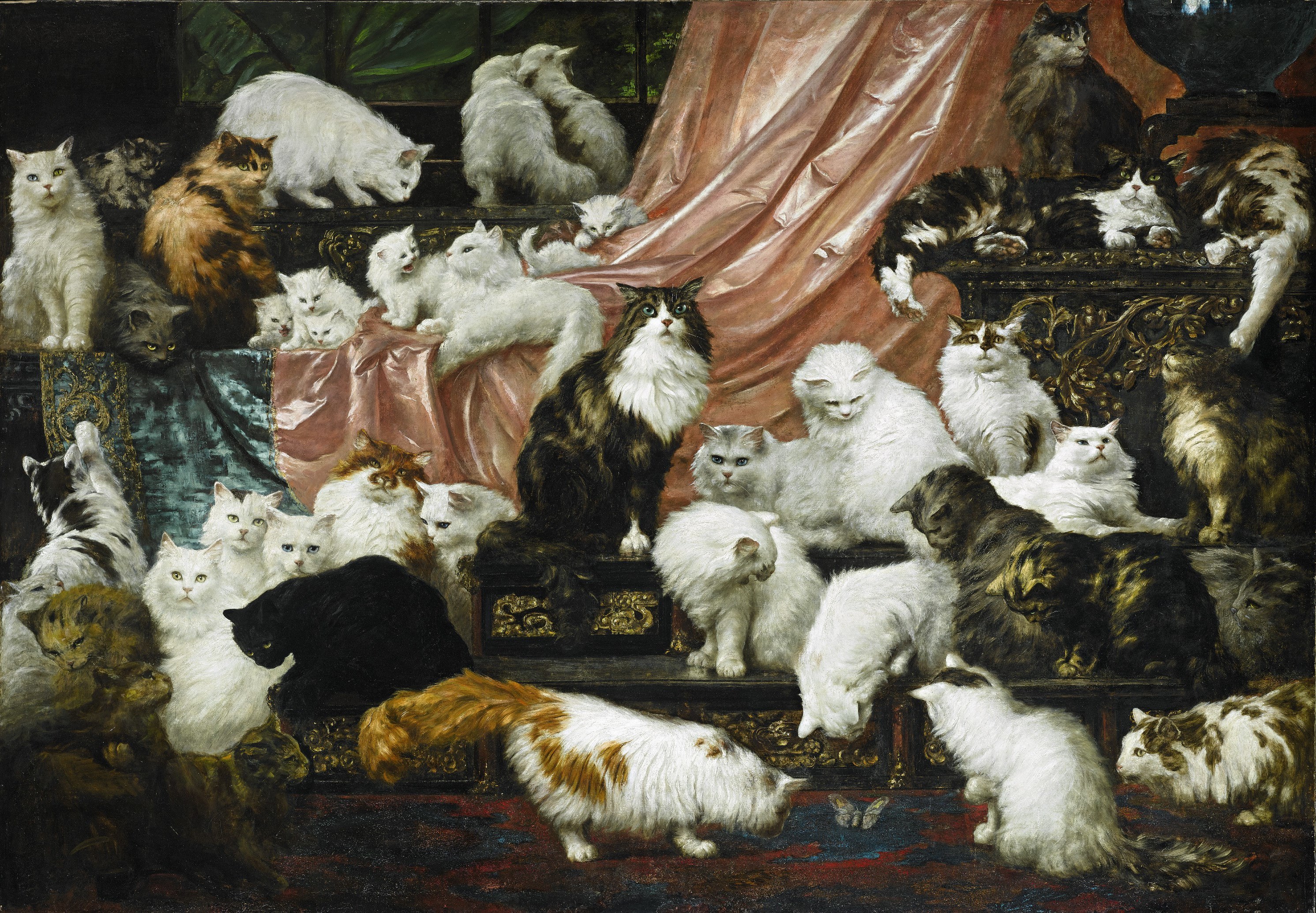 2983x2070 My Wife's Lovers - Carl Kahler Cat Painting