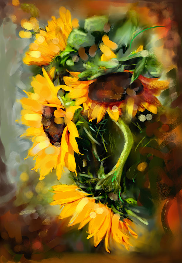 622x900 Girasoles Sunflowers Painting By Carlos Miguel Mendoza - Carlos Mendoza Painting
