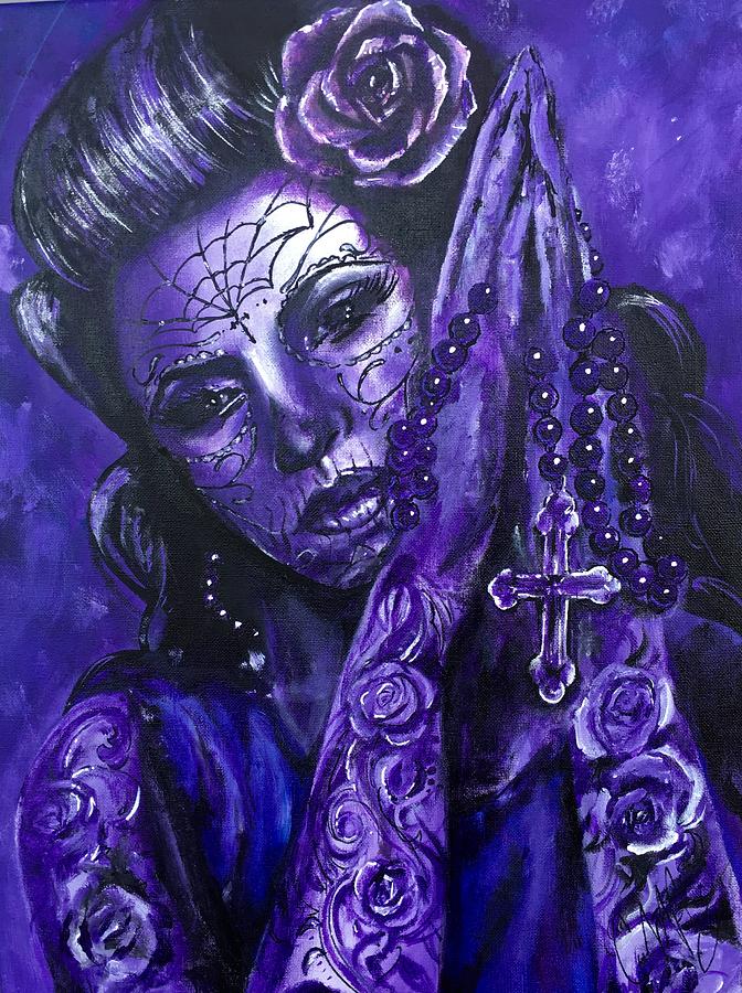 672x900 Purple Prayers Painting By Carlos Mendoza - Carlos Mendoza Painting