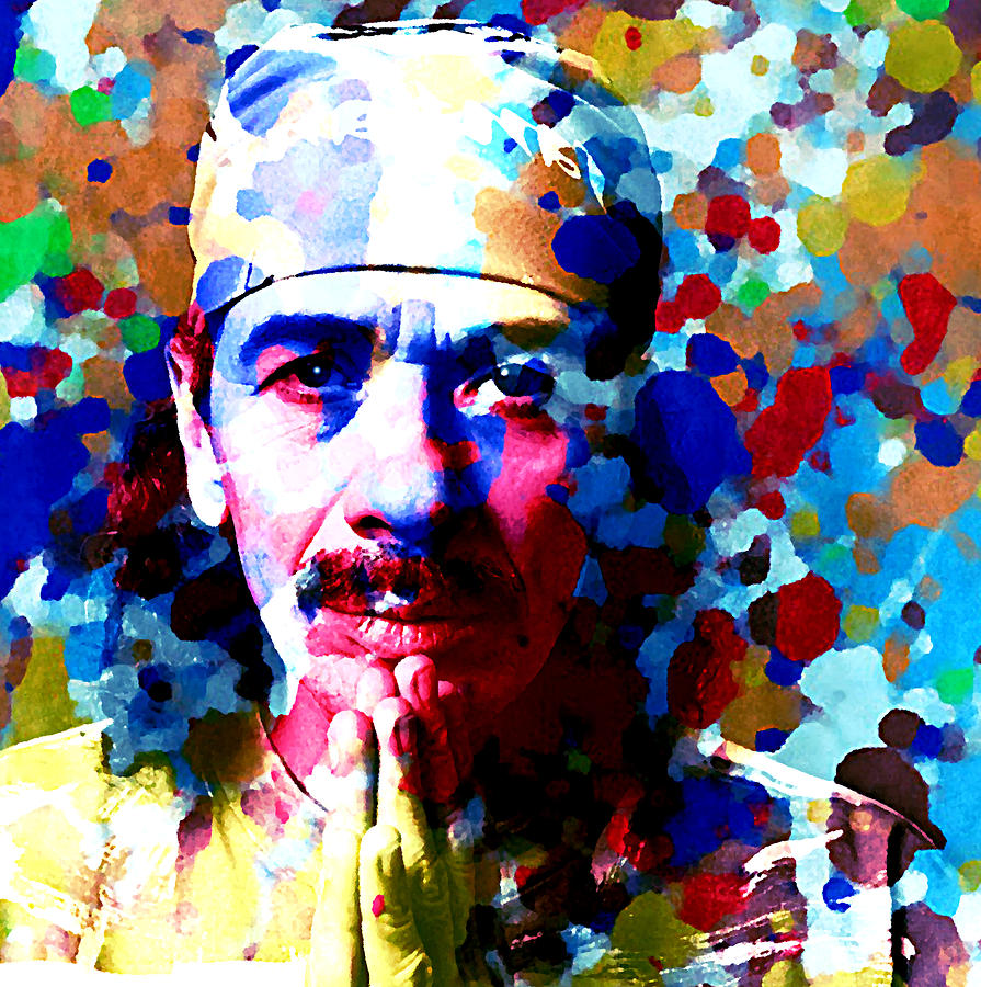 895x900 Carlos Santana Watercolor Painting By Enki Art - Carlos Santana Painting