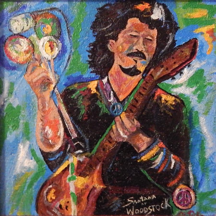 900x899 Carlos Santana Woodstock On Wood - Carlos Santana Painting